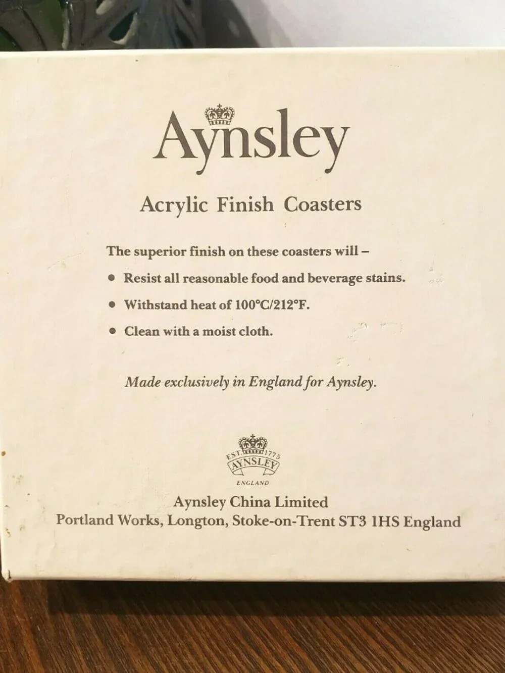 Aynsley Garden Coasters Acrylic Cork Back Square Planter Flower Set of 4 England